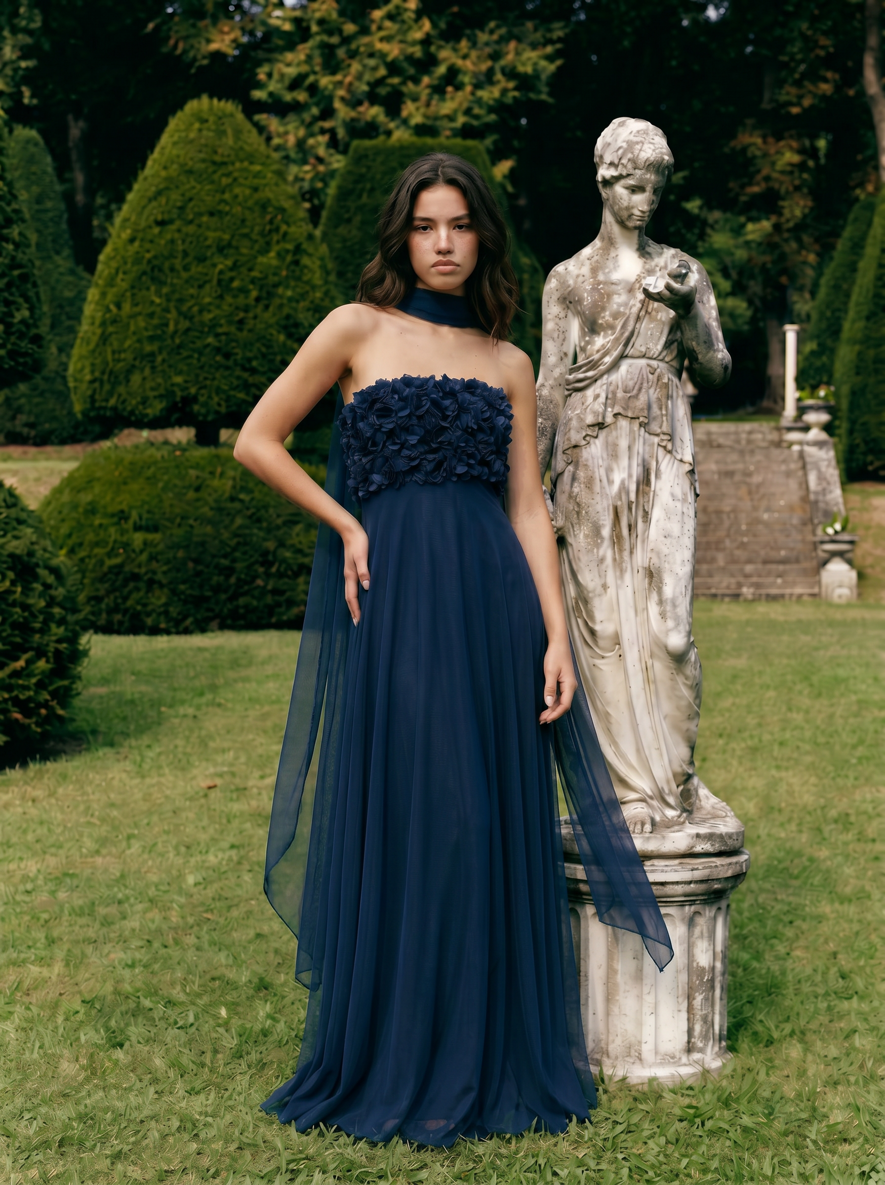 Tiziana Midi Strapless Chiffon A-Line Dress