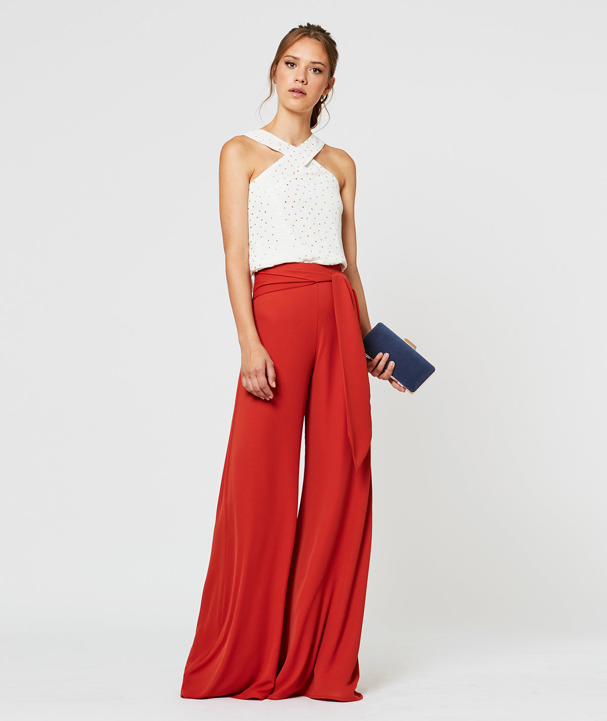 Lange Hose mit doppelter Krawatte aus Crêpe