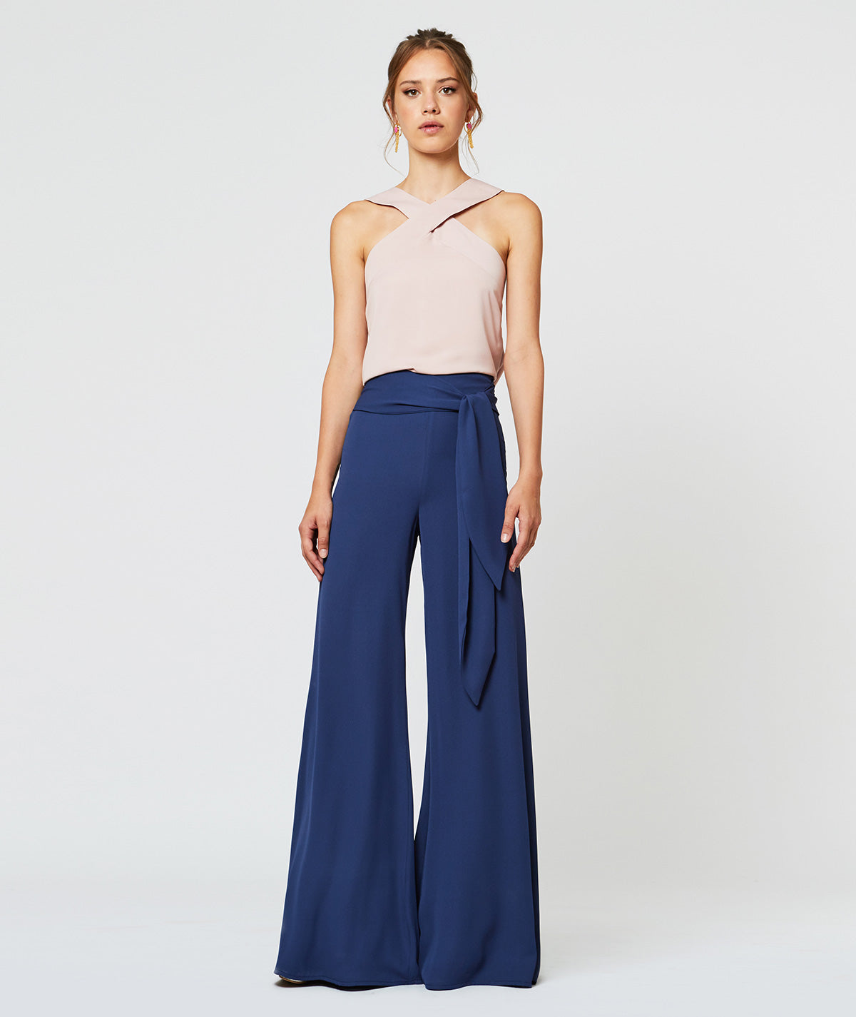 Lange Hose mit doppelter Krawatte aus Crêpe