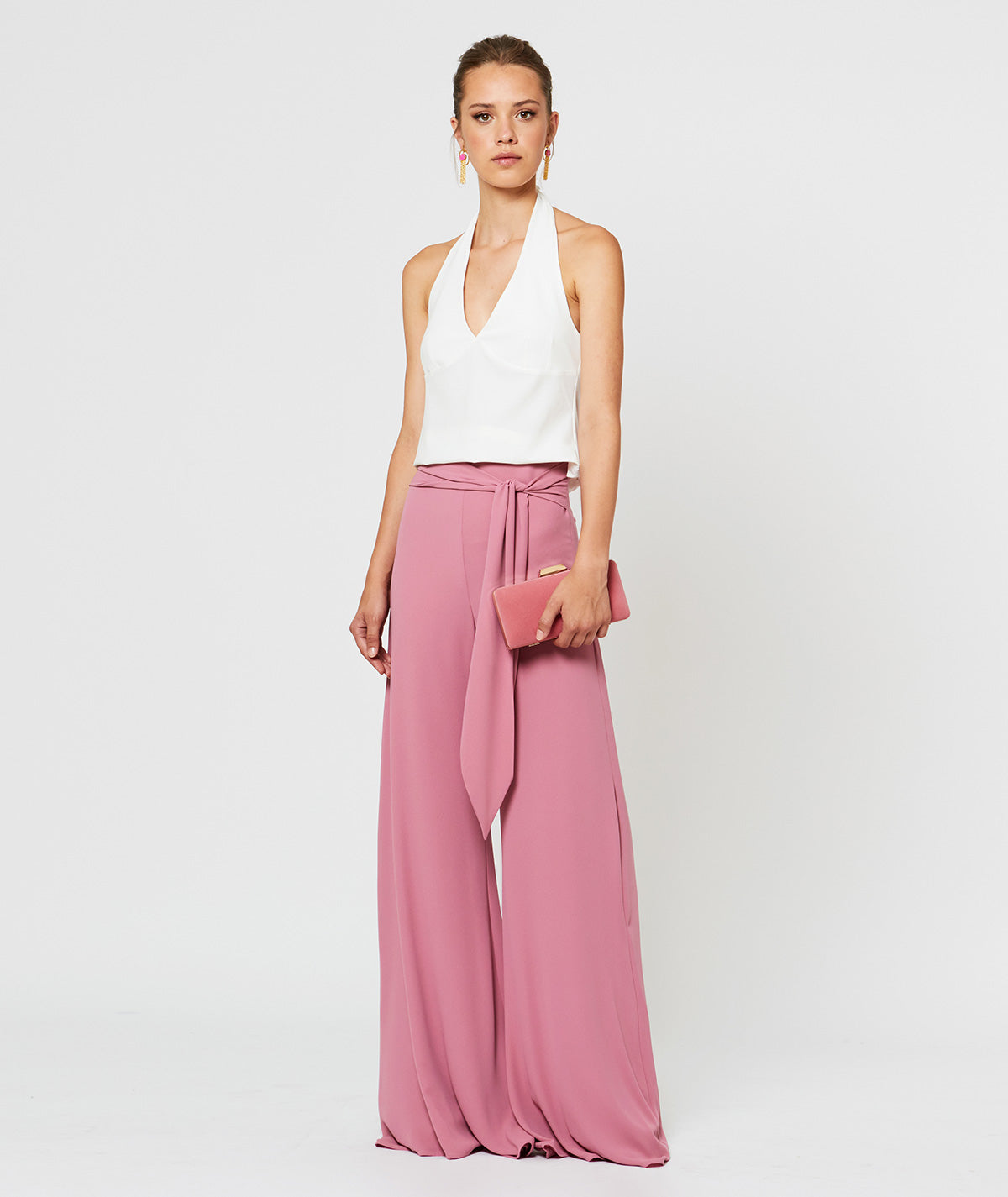 Lange Hose mit doppelter Krawatte aus Crêpe