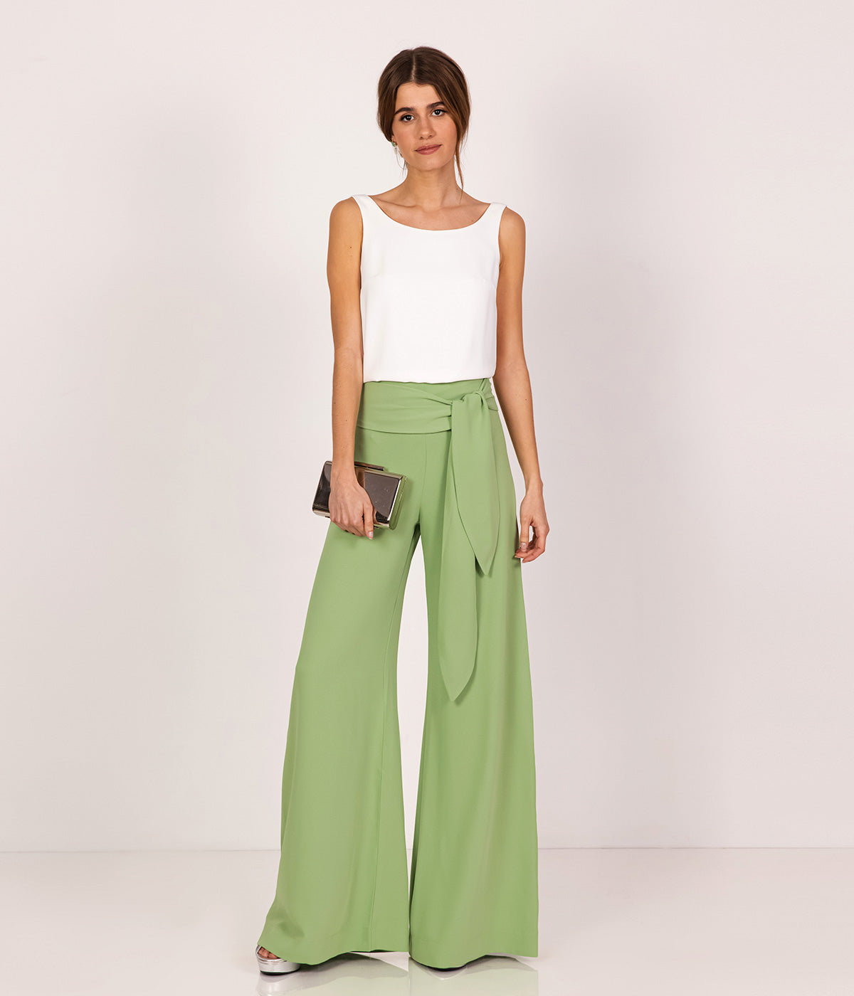 Lange Hose mit doppelter Krawatte aus Crêpe