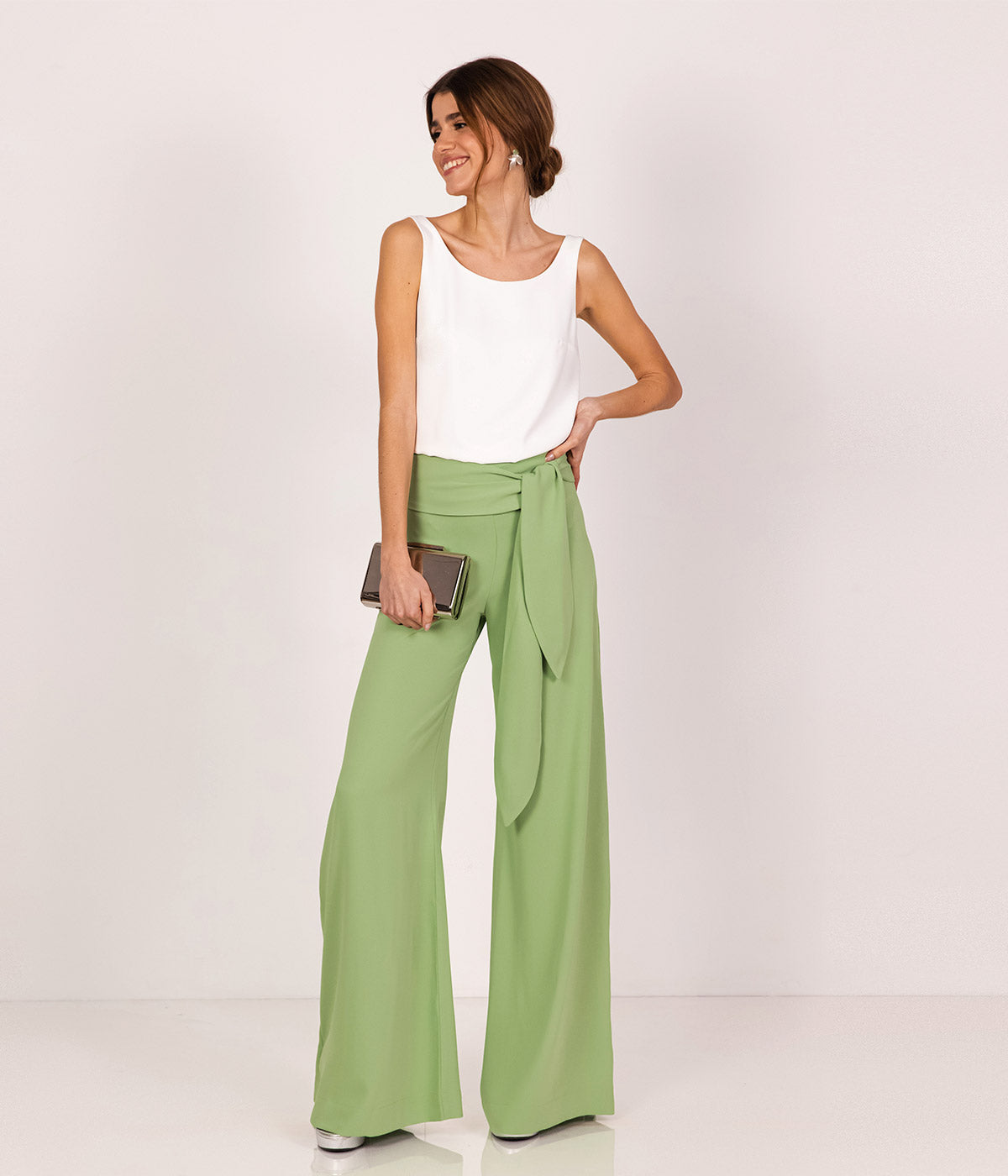 Lange Hose mit doppelter Krawatte aus Crêpe